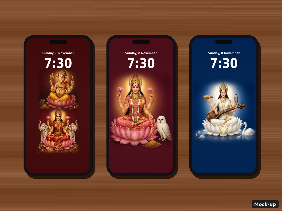 Phones showing deity wallpapers